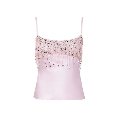 2025 Spring Summer Sexy Beach Tassel Skirt Set – Sequin Backless Sleeveless Ibiza Festival Outfit
