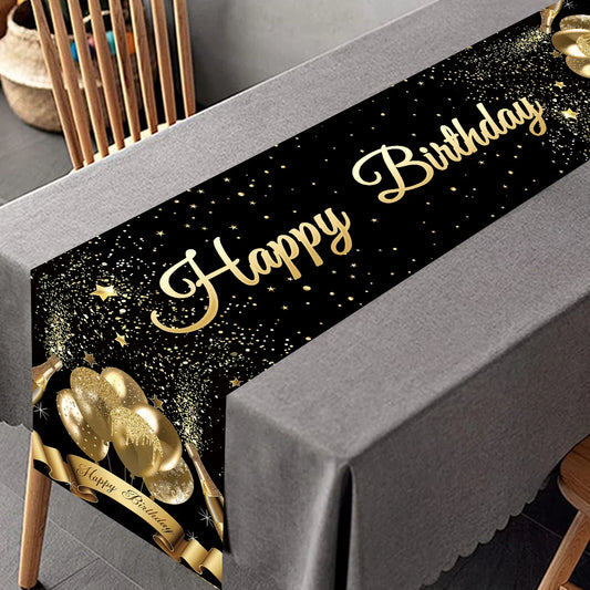 Black Gold Birthday Table Runner Table Cover Happy Birthday Party Decorations For Kids Adults Home 1st Bithday Table Decor