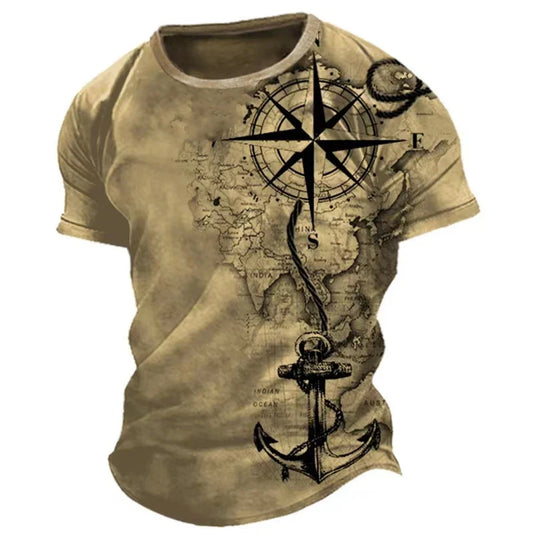 Vintage Men’s Compass Print T-Shirt