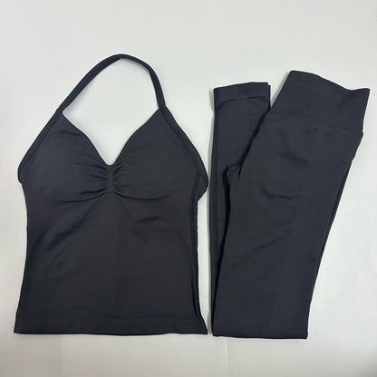 2-Piece Seamless Yoga Set – Backless Tank Top & High-Waist Scrunch Leggings