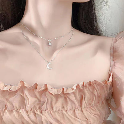 SUMENG 2025 Double Layer Star & Moon Necklace