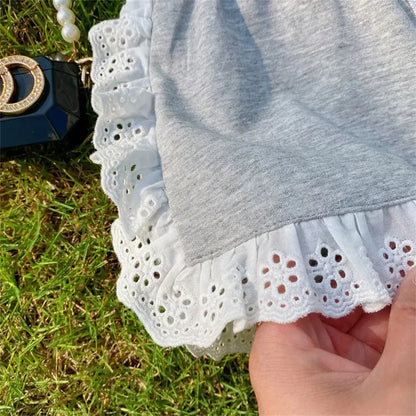 Baby Girl Summer Lace Patchwork Outfit – 2-Piece Floral Top & Shorts Set (Casual Tracksuit)