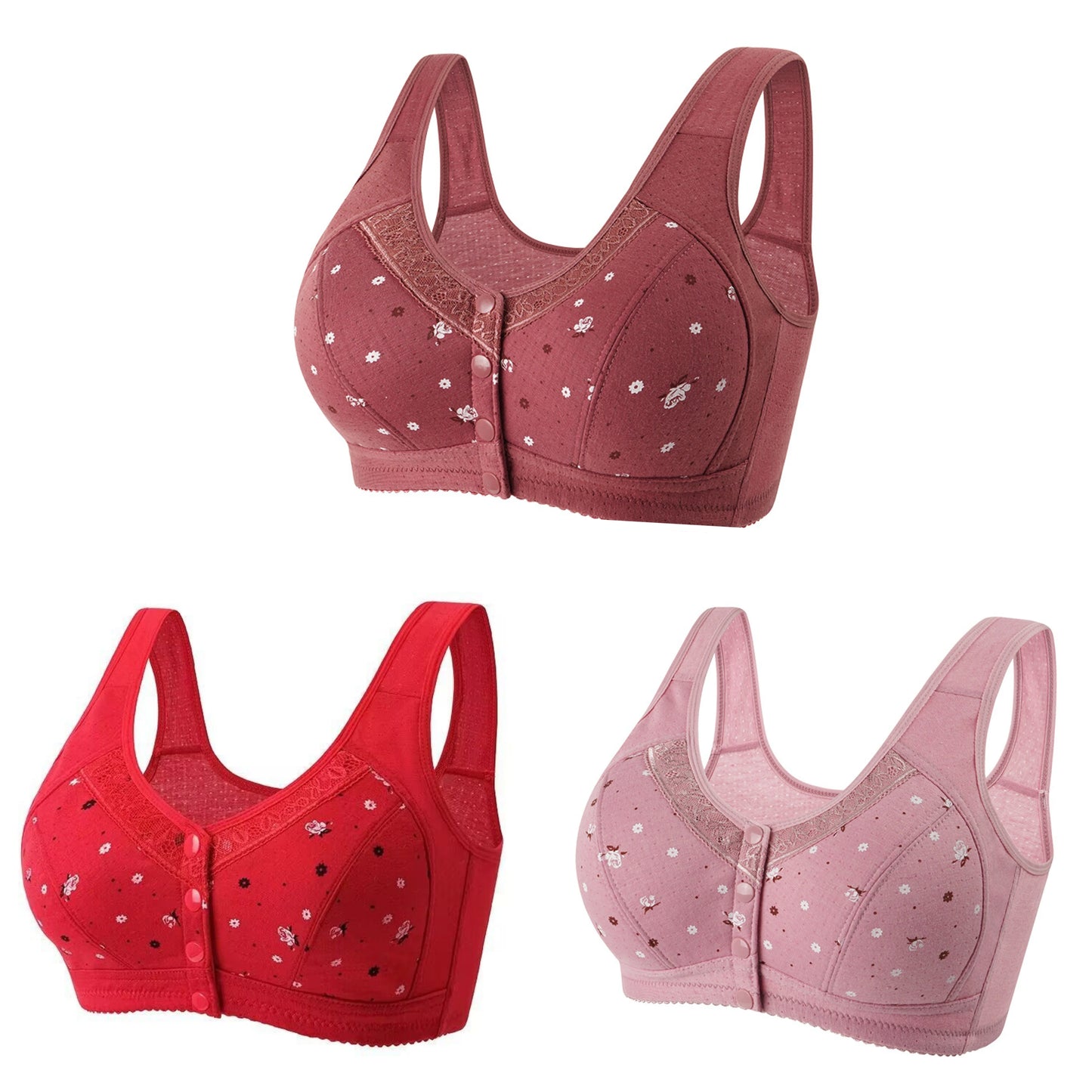3Pcs/Set Front Closure Plus Size Bras