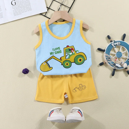Kids Summer 2-Piece Vest Set – Cotton Sleeveless T-Shirt + Shorts Outfit for Boys & Girls