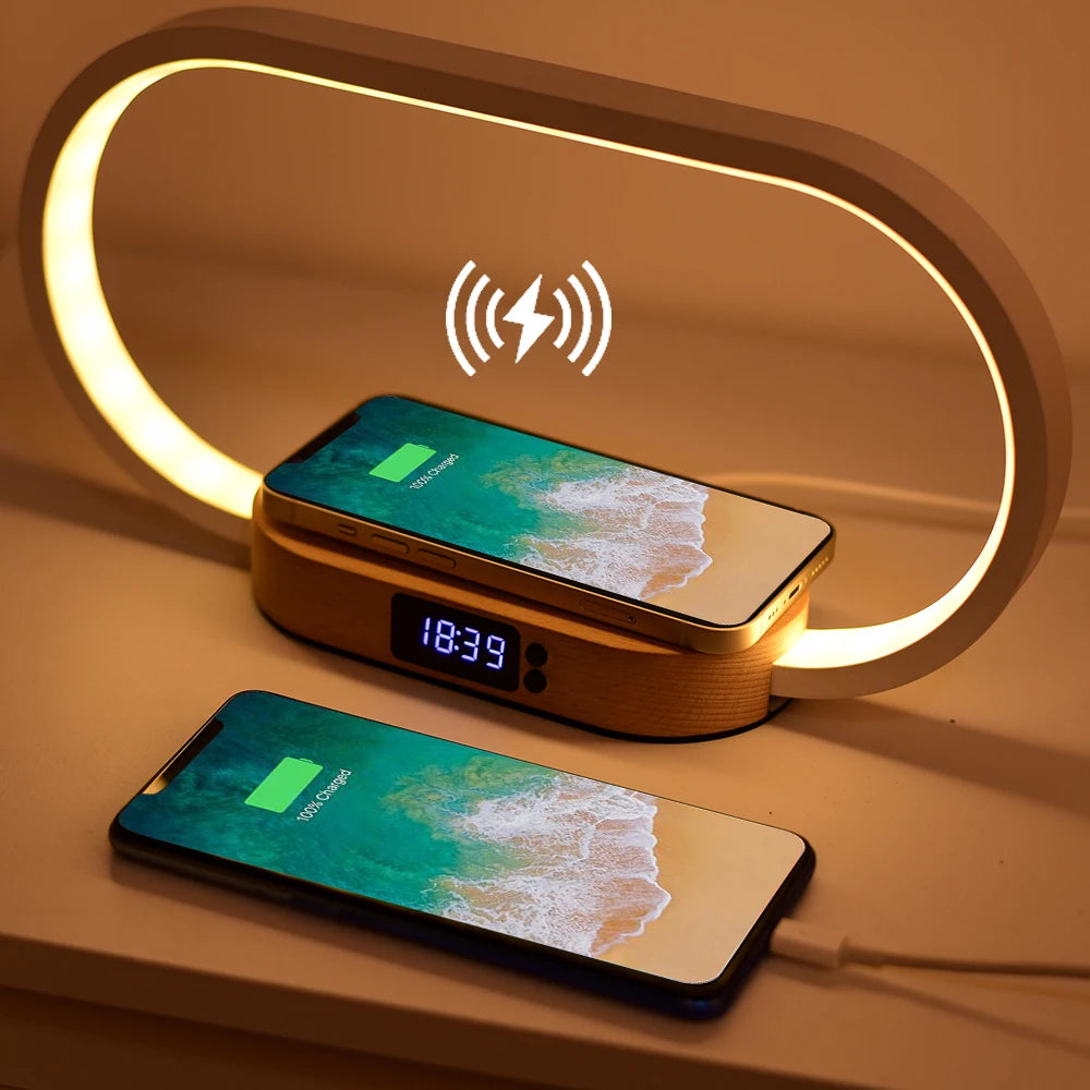 Acrylic Wireless Charging Stand with Night Light & Digital Clock