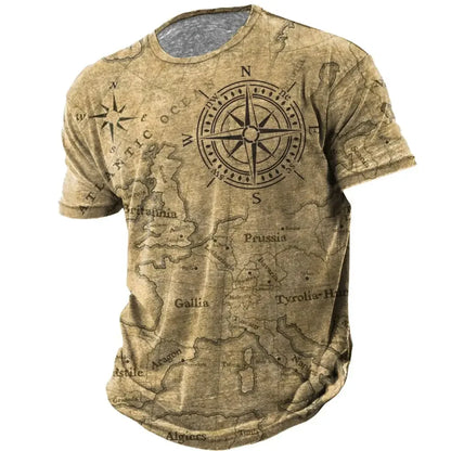Vintage Men’s Compass Print T-Shirt