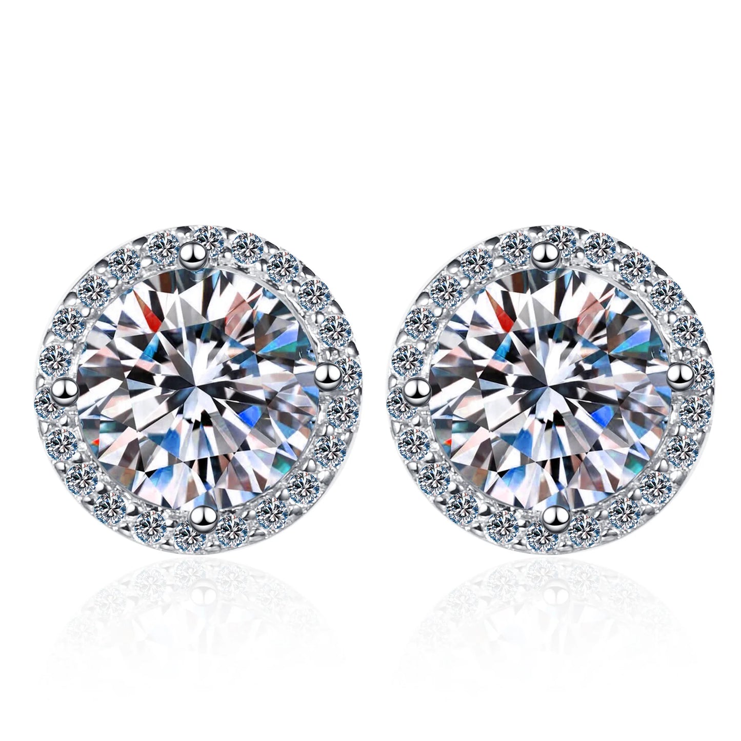925 Sterling Silver Moissanite Round Earrings