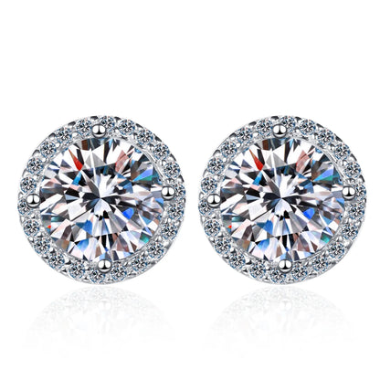 925 Sterling Silver Moissanite Round Earrings