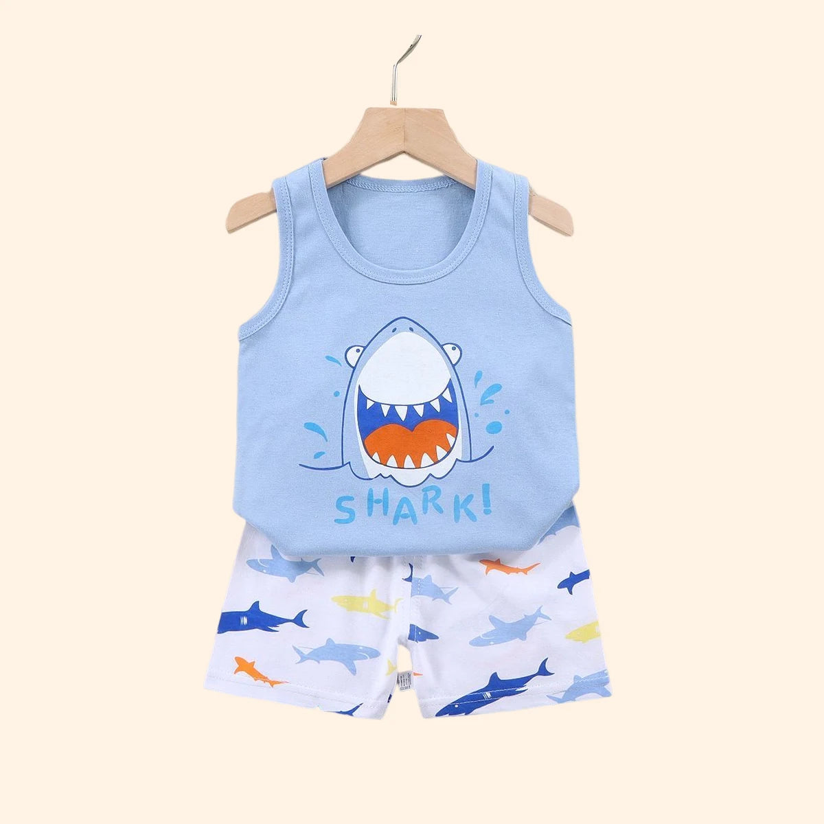 2PCS Baby & Kids Summer Outfit – Cotton Sleeveless T-Shirt + Shorts Set for Boys & Girls