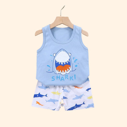 2PCS Baby & Kids Summer Outfit – Cotton Sleeveless T-Shirt + Shorts Set for Boys & Girls