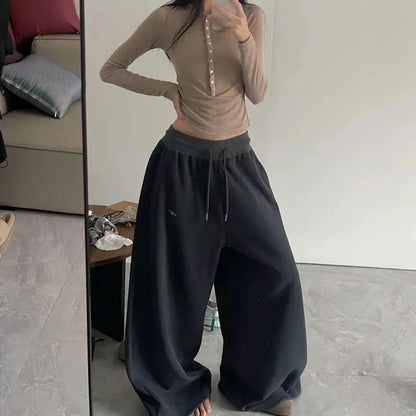 2025 Y2K Vintage Baggy Sweatpants for Women – Korean Style Wide-Leg Streetwear Trousers