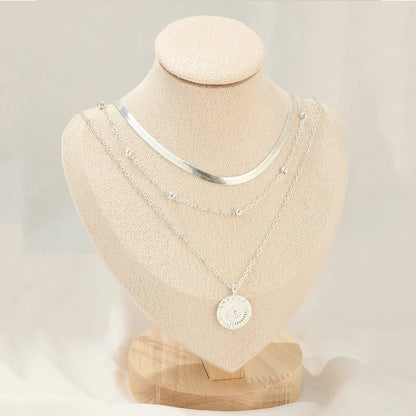 Fashion Flat Snake Chain Necklace with Three-Layer Coin Disc Pendants