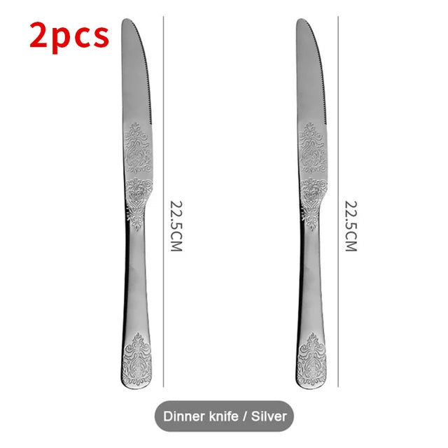 Gold Cutlery Set Stainless Steel Fork Spoons Knife Tableware Kit