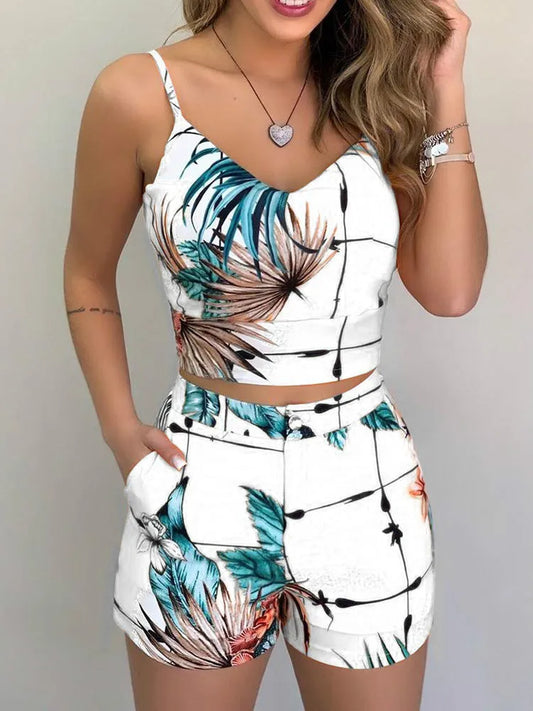 Women’s Summer Two-Piece Set – Sleeveless Floral Vest & Short Pants