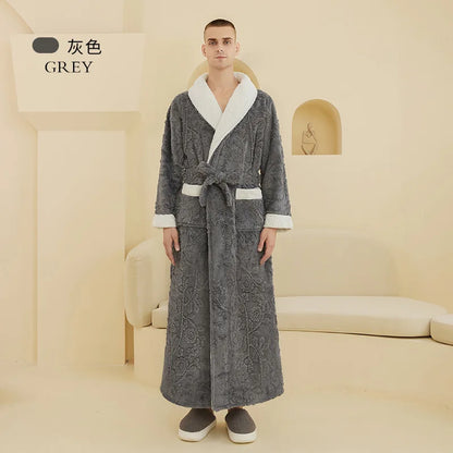 Thick Flannel Jacquard Couple Bathrobe
