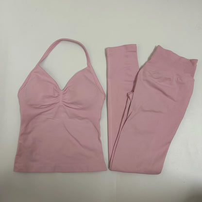 2-Piece Seamless Yoga Set – Backless Tank Top & High-Waist Scrunch Leggings