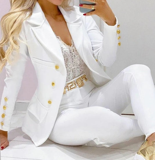 Women’s Autumn Two-Piece Set – Long Sleeve Coat & Trousers Suit