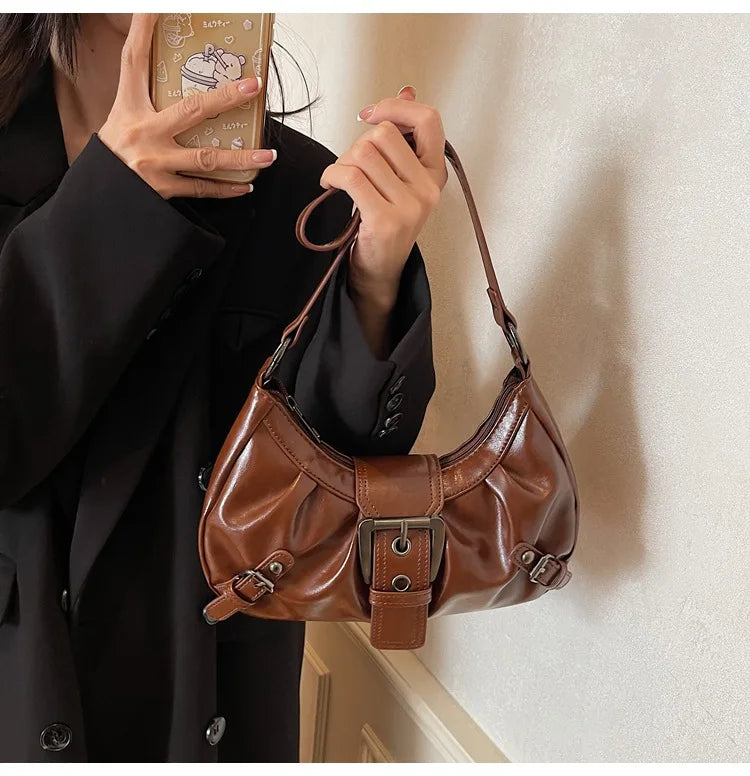 Y2K Retro Pleated Hobo Shoulder Bag for Women