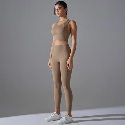Women’s Yoga & Fitness Set – Shockproof Sports Bra + High-Waist Leggings