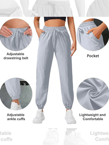 Women's Loose Running & Fitness Pants with Side Pockets – Ankle-Tied Yoga & Outdoor Sportswear