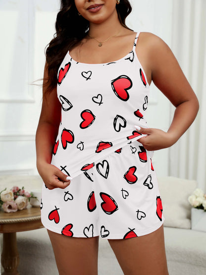 Plus Size Heart Print Cami & Shorts Pajama Set