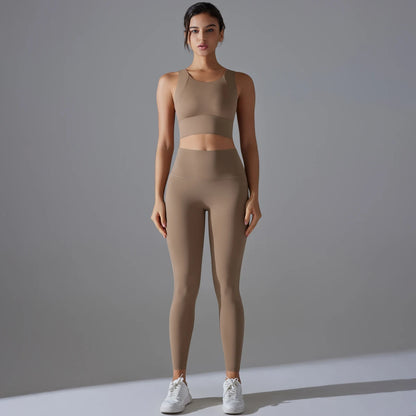 Women’s Yoga & Fitness Set – Shockproof Sports Bra + High-Waist Leggings