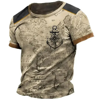Vintage Men’s Compass Print T-Shirt