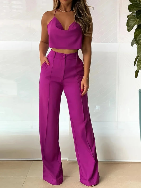 Women’s Two-Piece Summer Set – Sexy Suspender Top & Straight Pants