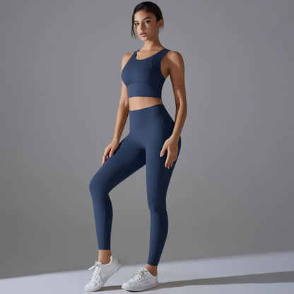 Women’s Yoga & Fitness Set – Shockproof Sports Bra + High-Waist Leggings