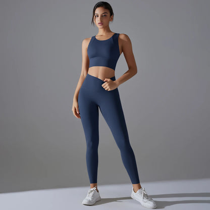 Women’s Yoga & Fitness Set – Shockproof Sports Bra + High-Waist Leggings