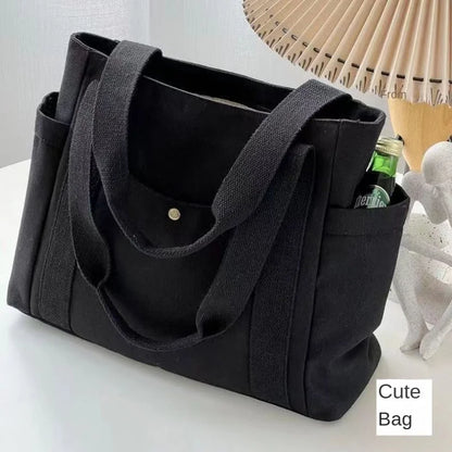 Large Capacity Canvas Solid Letter Tote Bag