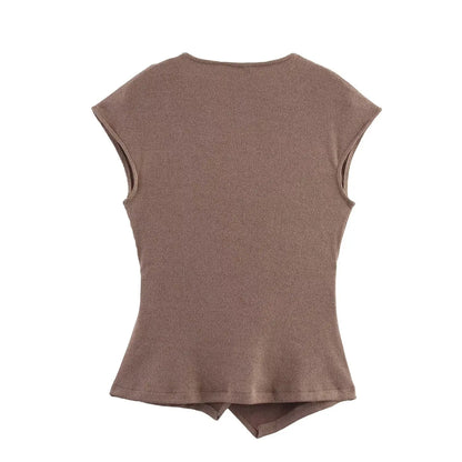 Summer New Women’s Two-Piece Set – Pin-Decorated Sleeveless Double-Breasted V-Neck Top & Mid-Waist Casual Pants