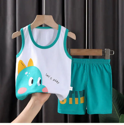 Kids Summer 2-Piece Vest Set – Cotton Sleeveless T-Shirt + Shorts Outfit for Boys & Girls