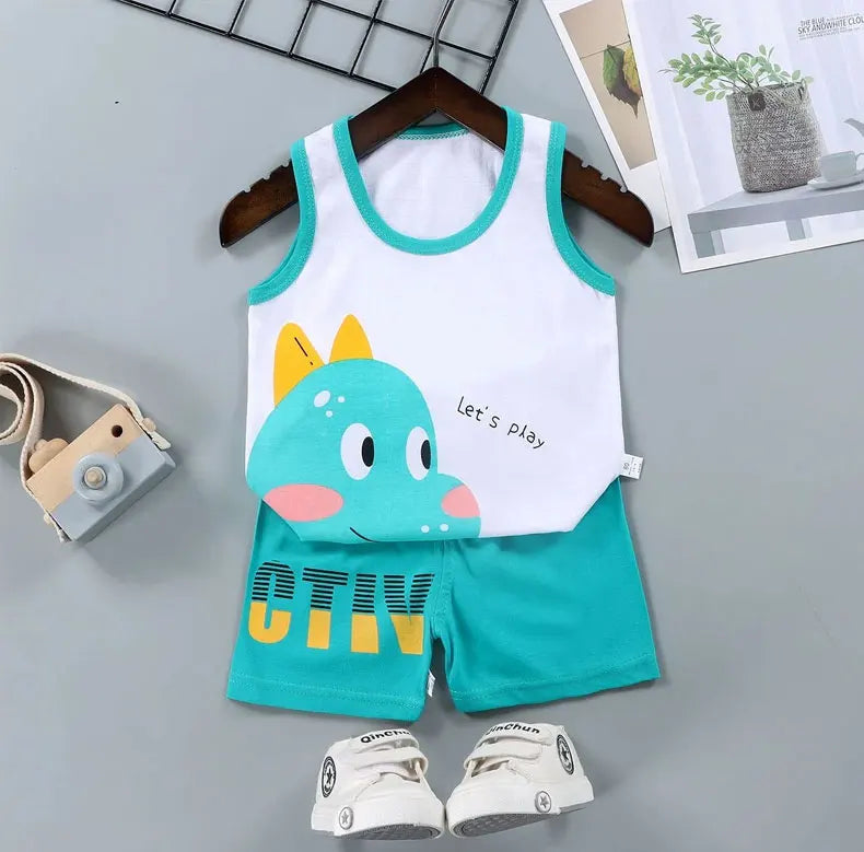 Kids Summer 2-Piece Vest Set – Cotton Sleeveless T-Shirt + Shorts Outfit for Boys & Girls