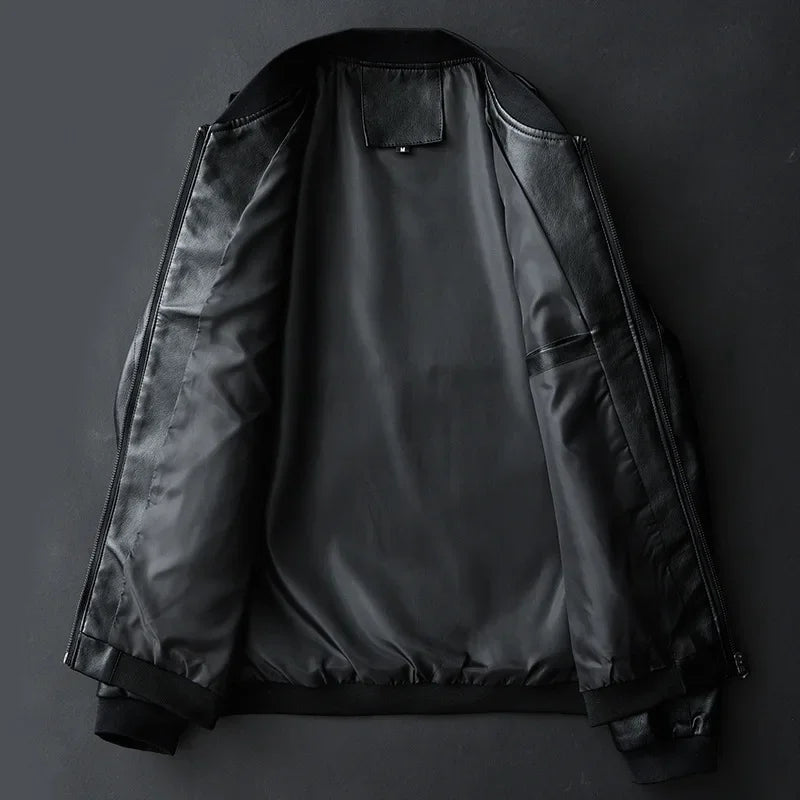 2025 Autumn New Men’s Black Biker PU Leather Jacket