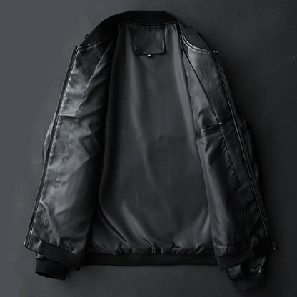 2025 Autumn New Men’s Black Biker PU Leather Jacket