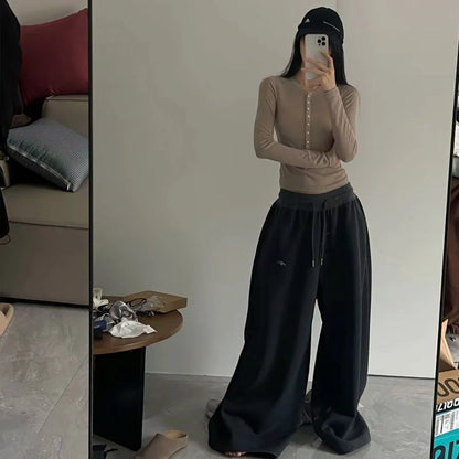 2025 Y2K Vintage Baggy Sweatpants for Women – Korean Style Wide-Leg Streetwear Trousers