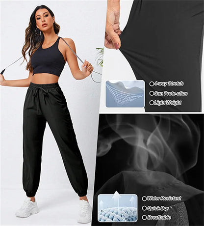 Women's Loose Running & Fitness Pants with Side Pockets – Ankle-Tied Yoga & Outdoor Sportswear