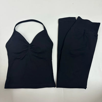 2-Piece Seamless Yoga Set – Backless Tank Top & High-Waist Scrunch Leggings